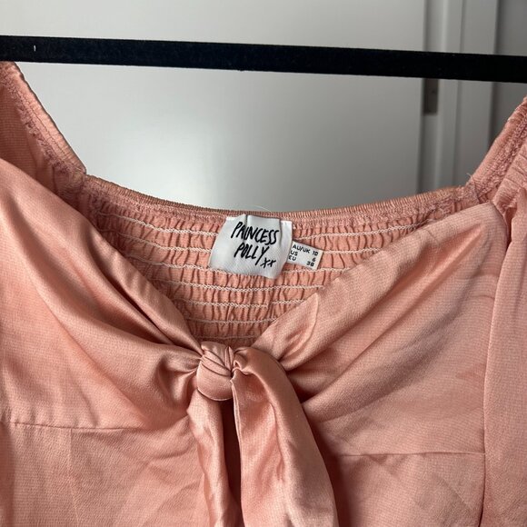 Princess Polly Pink Satin Long Sleeve Crop Top with Bell Sleeves Estee - Picture 11 of 16